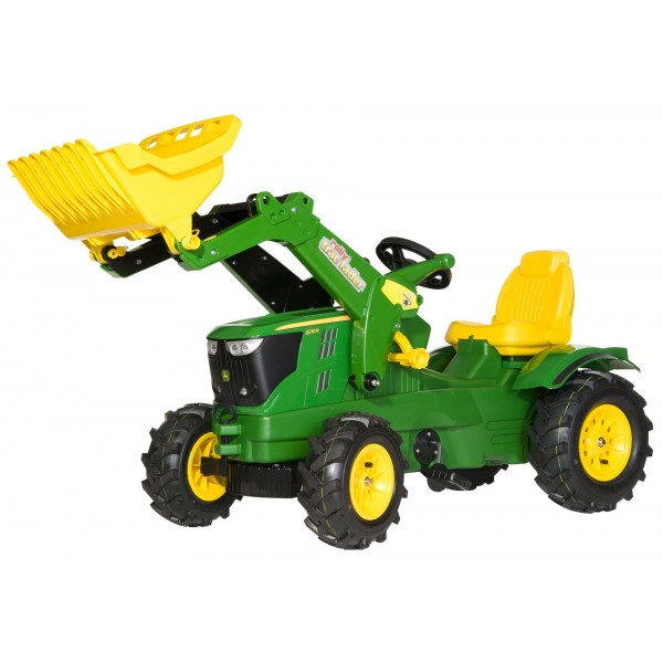 8: Pedaltraktor John Deere 6210 R med frontskovl Luft Hjul