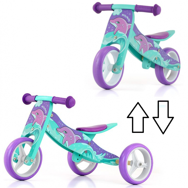 2i1 Træ TRIKE Løbecykel Milly Mally Dolphin