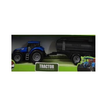Kids Globe Blå Traktor med vandtrailer 40 cm lang 1:32