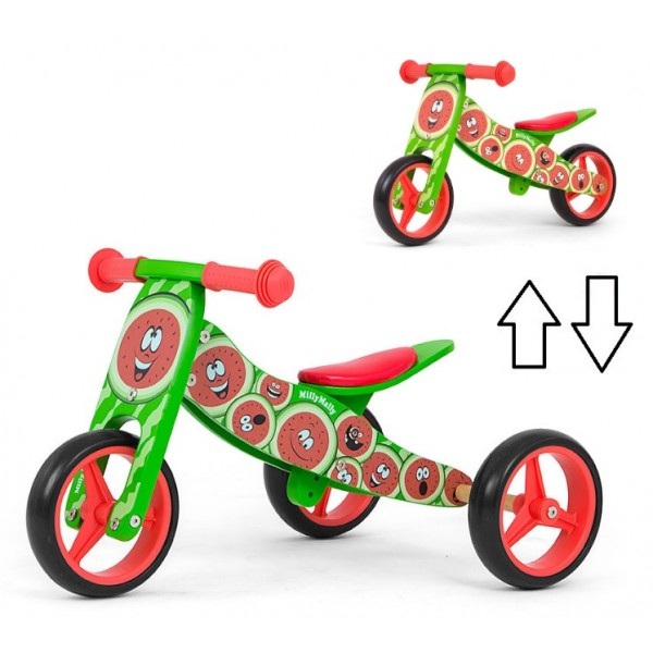 2i1 Træ TRIKE Løbecykel Milly Mally Watermelon