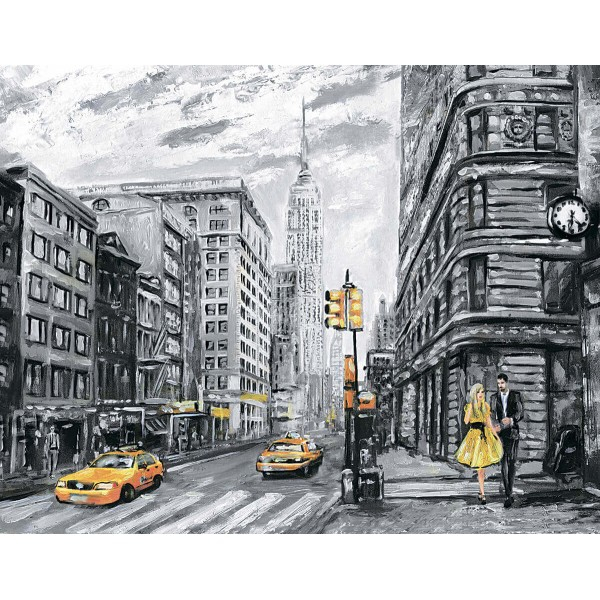 Gul Taxi i storbyen 40×50 Diamond Painting (runde sten)