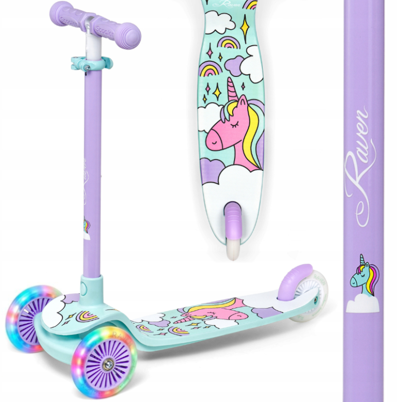 Raven Laviana 3 hjulet løbehjul Violet Mint med lys i hjulene