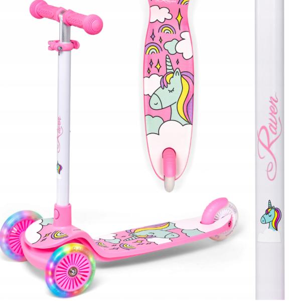Raven Laviana 3 hjulet løbehjul White Pink med lys i hjulene