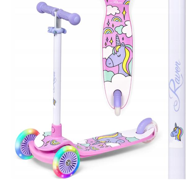 Raven Laviana 3 hjulet løbehjul Lilla Pink med lys i hjulene