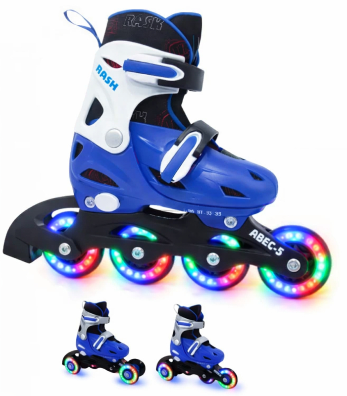 RASK 3i1 (LYS) Rulleskøjte BLÅ MED LYS I HJULENE