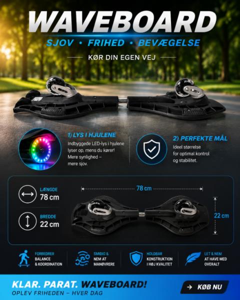 RASK Waveboard Original Neo-Chrome MED LYS I HJULENE