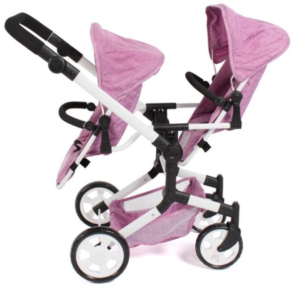 Tvillinge Dukke klapvogn Linus DUO PINK HEART by Bayer Chic 2000
