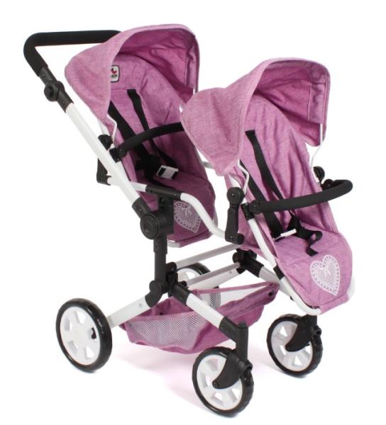 Tvillinge Dukke klapvogn Linus DUO PINK HEART by Bayer Chic 2000